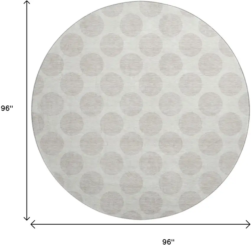 8' Ivory And Beige Polka Dot Washable Round Rug With UV Protection Photo 9