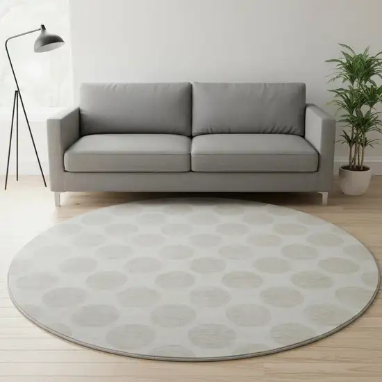 8' Ivory And Beige Polka Dot Washable Round Rug With UV Protection Photo 2