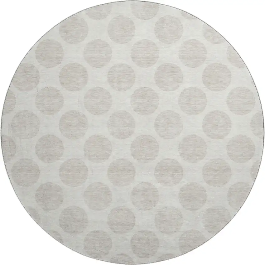 8' Ivory And Beige Polka Dot Washable Round Rug With UV Protection Photo 1