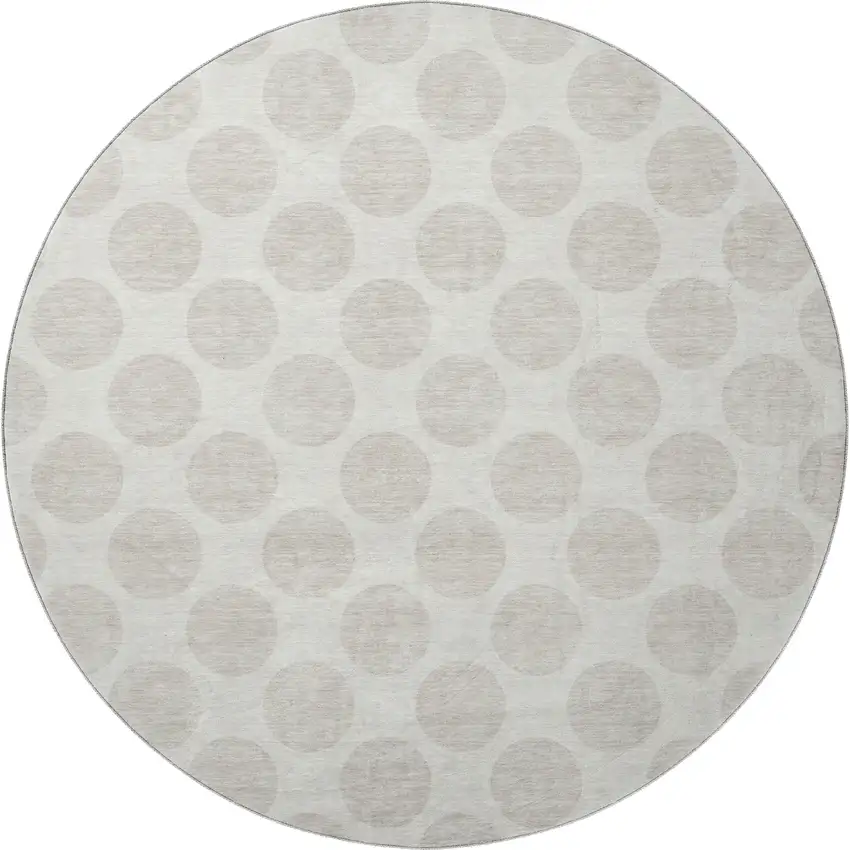 8' Ivory And Beige Polka Dot Washable Round Rug With UV Protection Photo 3
