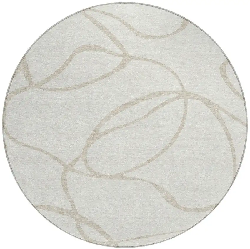 8' Ivory And Beige Round Abstract Washable Indoor Outdoor Area Rug Photo 5