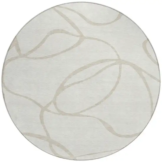 8' Ivory And Beige Round Abstract Washable Indoor Outdoor Area Rug Photo 5
