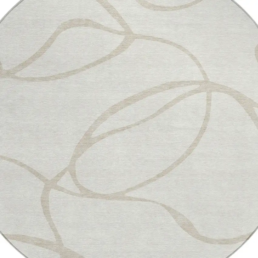 8' Ivory And Beige Round Abstract Washable Indoor Outdoor Area Rug Photo 4