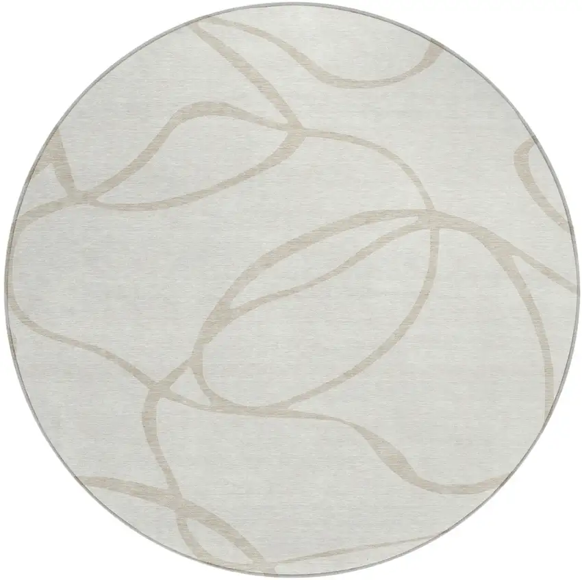 8' Ivory And Beige Round Abstract Washable Indoor Outdoor Area Rug Photo 2