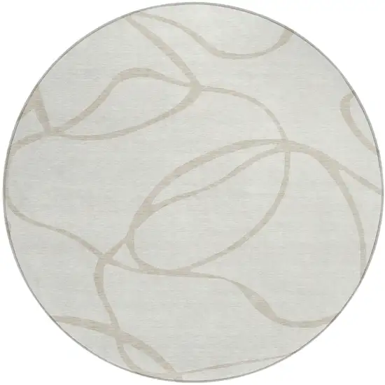 8' Ivory And Beige Round Abstract Washable Indoor Outdoor Area Rug Photo 2