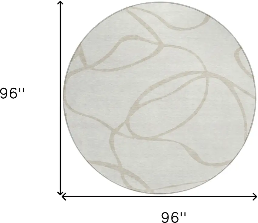 8' Ivory And Beige Round Abstract Washable Indoor Outdoor Area Rug Photo 3