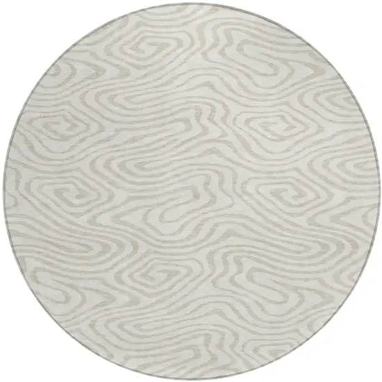 8' Ivory And Beige Round Abstract Washable Indoor Outdoor Area Rug Photo 2