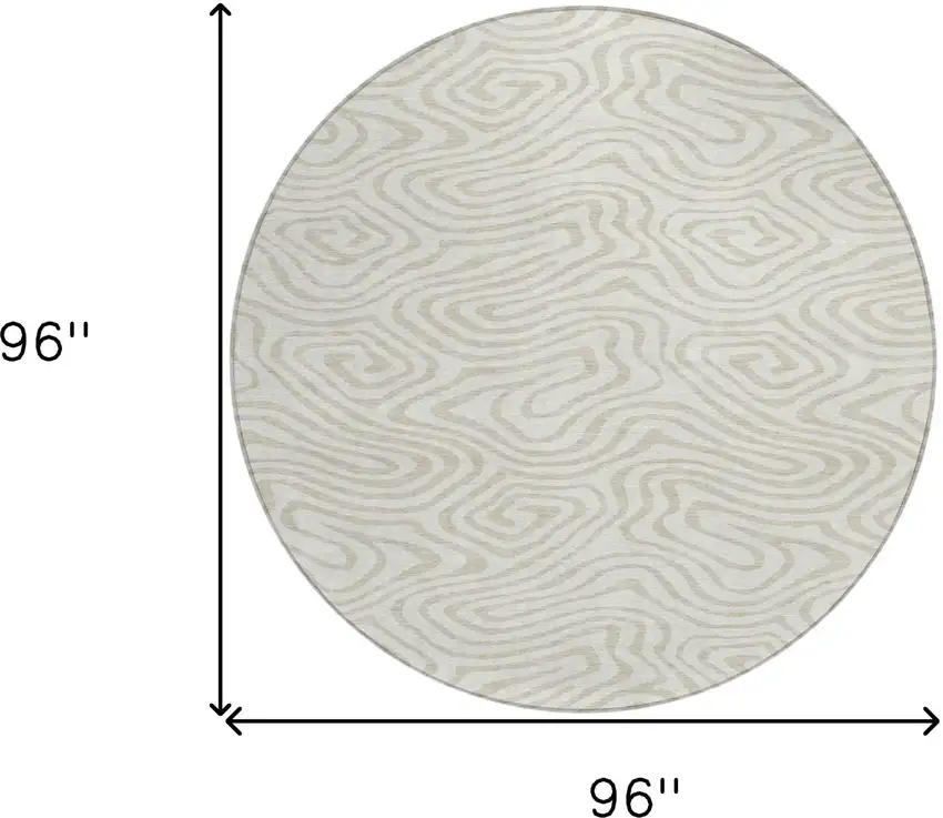 8' Ivory And Beige Round Abstract Washable Indoor Outdoor Area Rug Photo 3