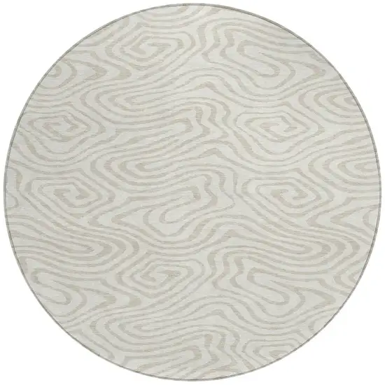 8' Ivory And Beige Round Abstract Washable Indoor Outdoor Area Rug Photo 4