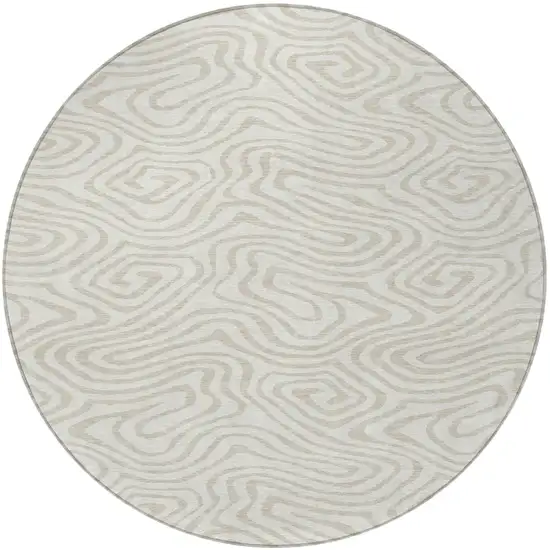 8' Ivory And Beige Round Abstract Washable Indoor Outdoor Area Rug Photo 5