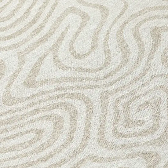 8' Ivory And Beige Round Abstract Washable Indoor Outdoor Area Rug Photo 8
