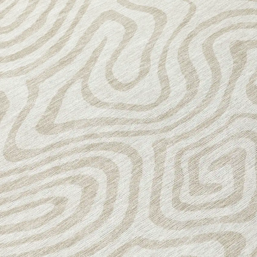 8' Ivory And Beige Round Abstract Washable Indoor Outdoor Area Rug Photo 8