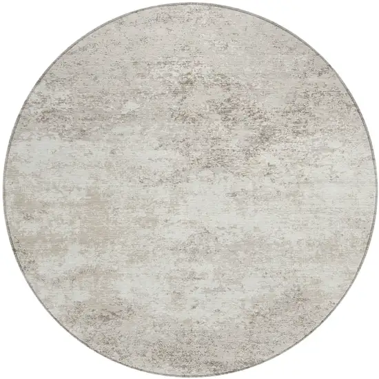 8' Ivory And Beige Round Abstract Washable Indoor Outdoor Area Rug Photo 2