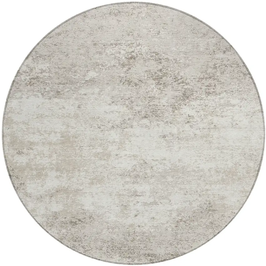 8' Ivory And Beige Round Abstract Washable Indoor Outdoor Area Rug Photo 2