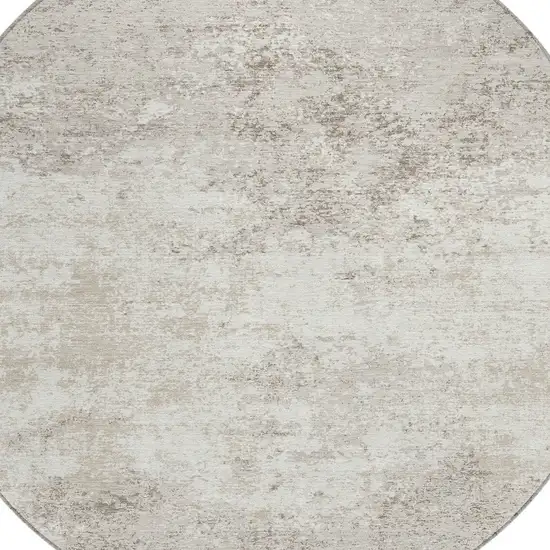 8' Ivory And Beige Round Abstract Washable Indoor Outdoor Area Rug Photo 4