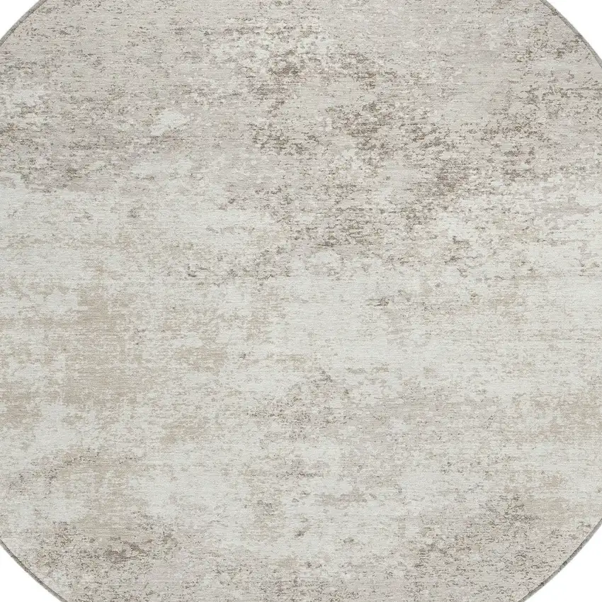8' Ivory And Beige Round Abstract Washable Indoor Outdoor Area Rug Photo 4