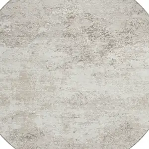 Photo of 8' Ivory And Beige Round Abstract Washable Indoor Outdoor Area Rug