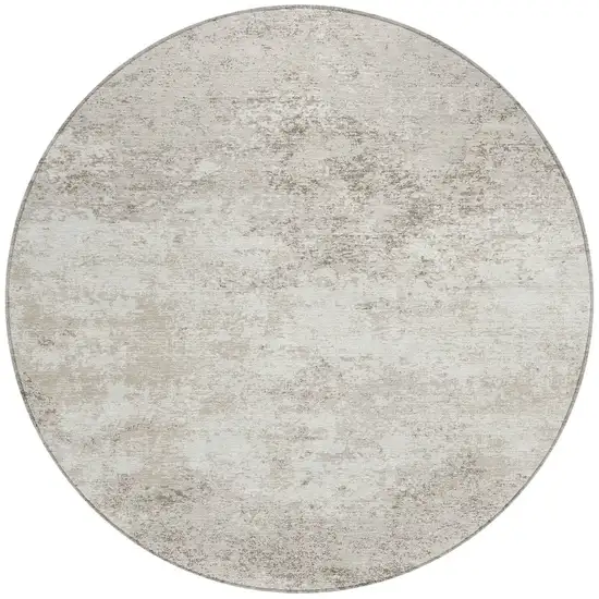 8' Ivory And Beige Round Abstract Washable Indoor Outdoor Area Rug Photo 5