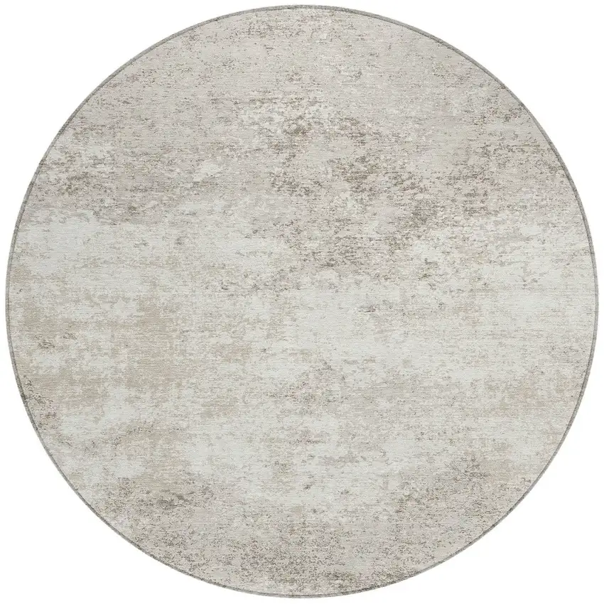 8' Ivory And Beige Round Abstract Washable Indoor Outdoor Area Rug Photo 5