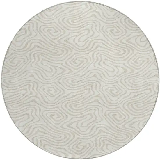8' Ivory And Beige Round Abstract Washable Indoor Outdoor Area Rug Photo 2