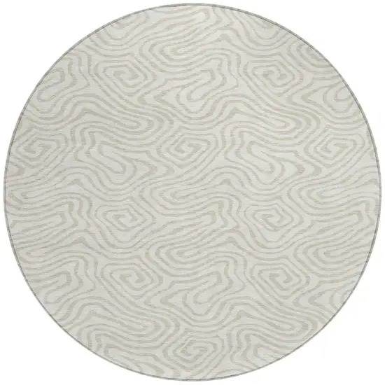 8' Ivory And Beige Round Abstract Washable Indoor Outdoor Area Rug Photo 5
