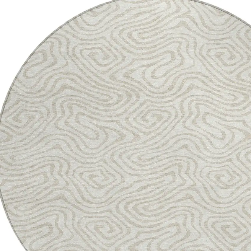 8' Ivory And Beige Round Abstract Washable Indoor Outdoor Area Rug Photo 4