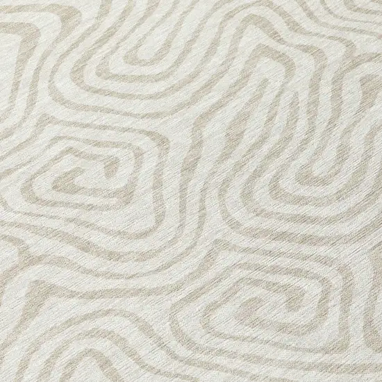 8' Ivory And Beige Round Abstract Washable Indoor Outdoor Area Rug Photo 8