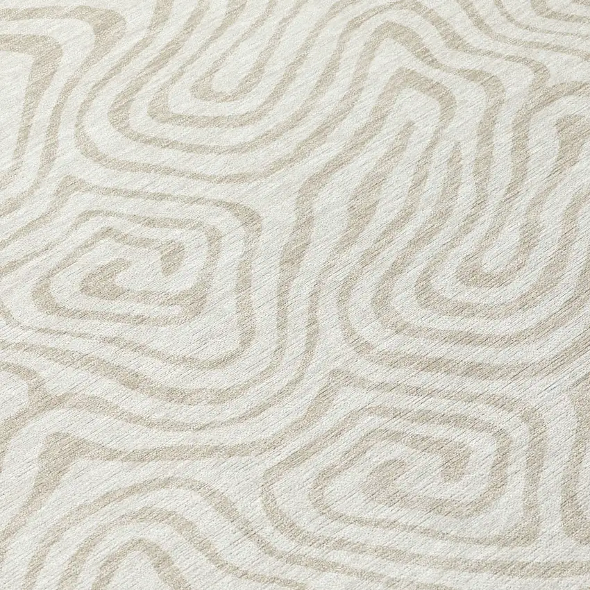 8' Ivory And Beige Round Abstract Washable Indoor Outdoor Area Rug Photo 8