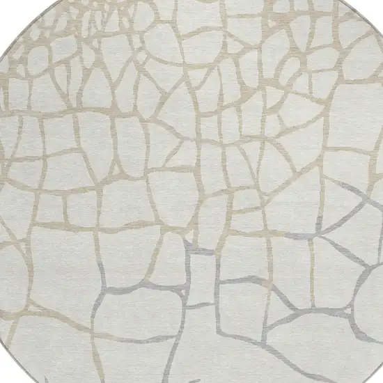 8' Ivory And Beige Round Abstract Washable Indoor Outdoor Area Rug Photo 5