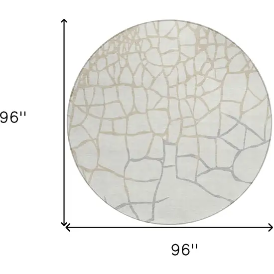 8' Ivory And Beige Round Abstract Washable Indoor Outdoor Area Rug Photo 9
