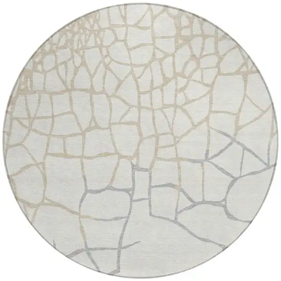 8' Ivory And Beige Round Abstract Washable Indoor Outdoor Area Rug Photo 6