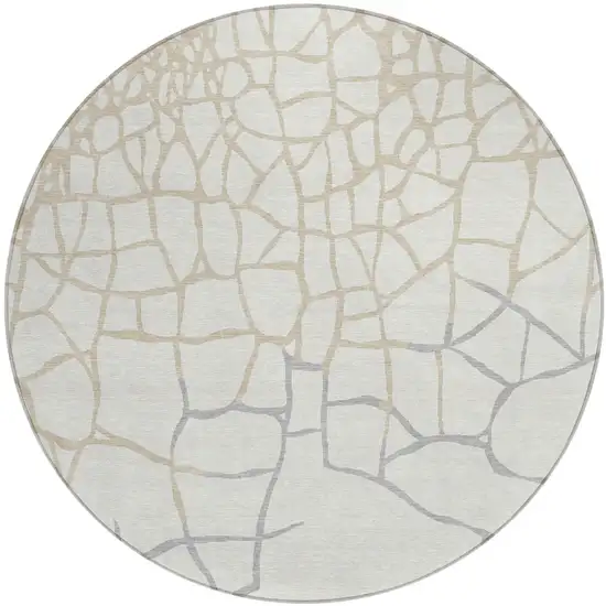 8' Ivory And Beige Round Abstract Washable Indoor Outdoor Area Rug Photo 2