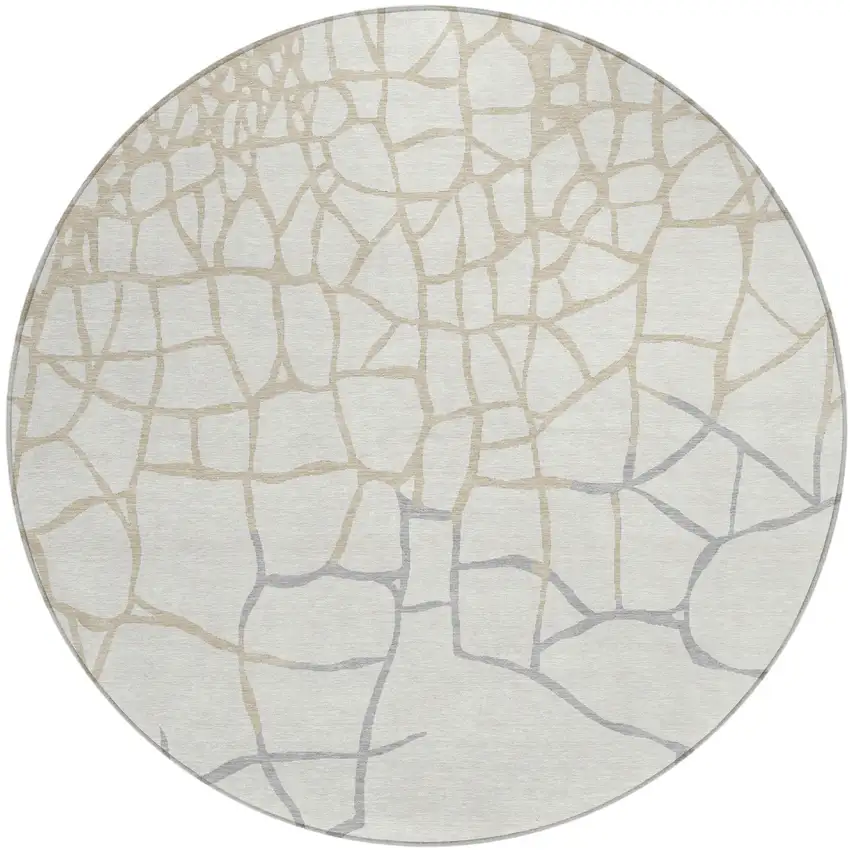 8' Ivory And Beige Round Abstract Washable Indoor Outdoor Area Rug Photo 2