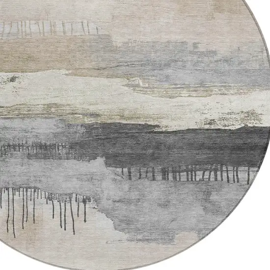 8' Ivory And Beige Round Abstract Washable Indoor Outdoor Area Rug Photo 8