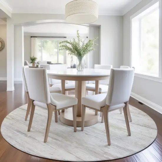 8' Ivory And Beige Round Abstract Washable Indoor Outdoor Area Rug Photo 7