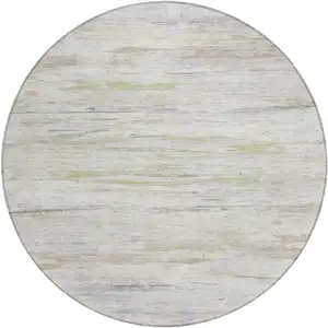 Photo of 8' Ivory And Beige Round Abstract Washable Indoor Outdoor Area Rug