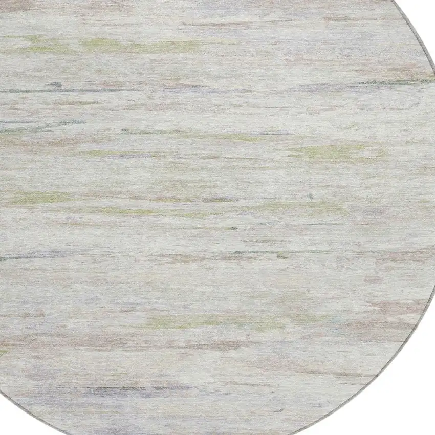8' Ivory And Beige Round Abstract Washable Indoor Outdoor Area Rug Photo 4