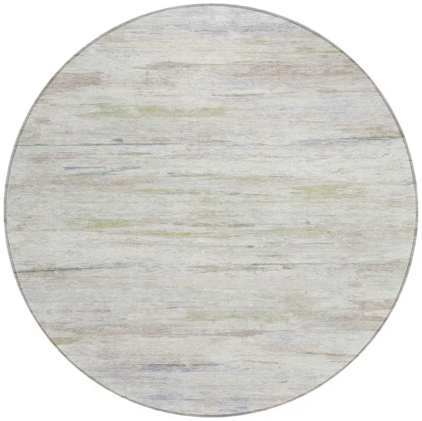 8' Ivory And Beige Round Abstract Washable Indoor Outdoor Area Rug Photo 3