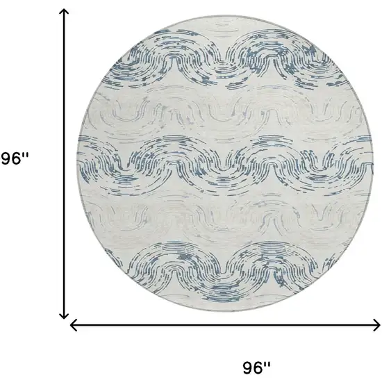 8' Ivory And Beige Round Abstract Washable Indoor Outdoor Area Rug Photo 8