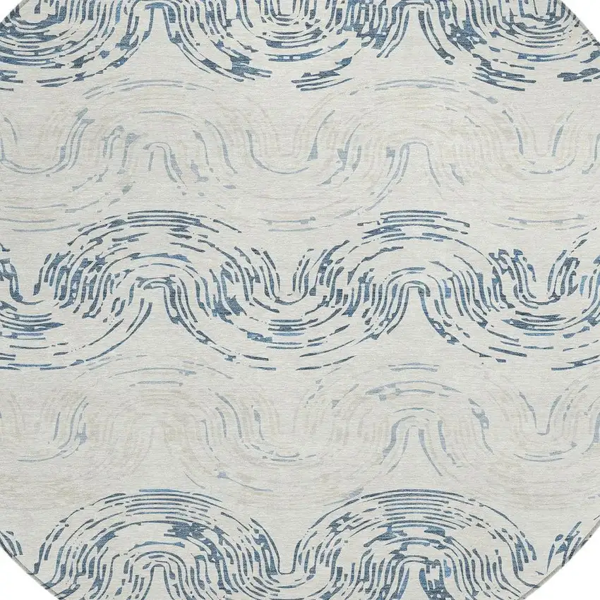 8' Ivory And Beige Round Abstract Washable Indoor Outdoor Area Rug Photo 2