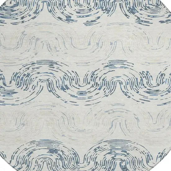 8' Ivory And Beige Round Abstract Washable Indoor Outdoor Area Rug Photo 2