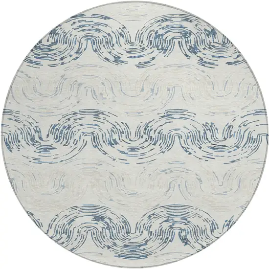 8' Ivory And Beige Round Abstract Washable Indoor Outdoor Area Rug Photo 1