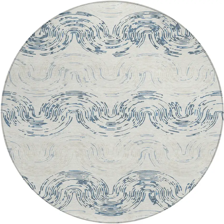 8' Ivory And Beige Round Abstract Washable Indoor Outdoor Area Rug Photo 1