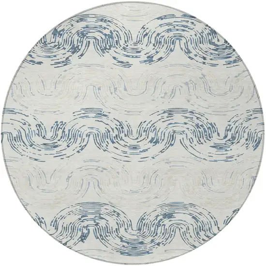 8' Ivory And Beige Round Abstract Washable Indoor Outdoor Area Rug Photo 3