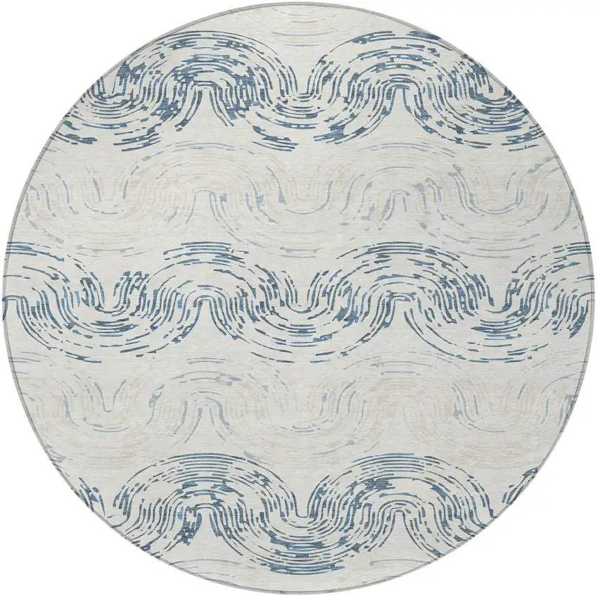 8' Ivory And Beige Round Abstract Washable Indoor Outdoor Area Rug Photo 3
