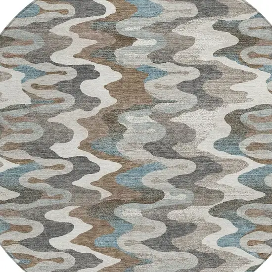 8' Ivory And Beige Round Abstract Washable Indoor Outdoor Area Rug Photo 2