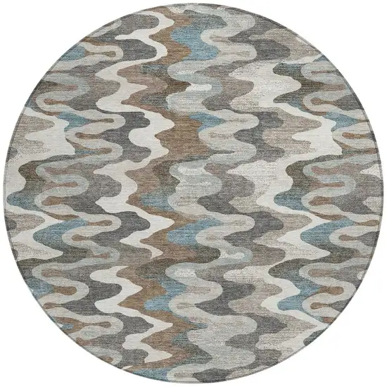 8' Ivory And Beige Round Abstract Washable Indoor Outdoor Area Rug Photo 3