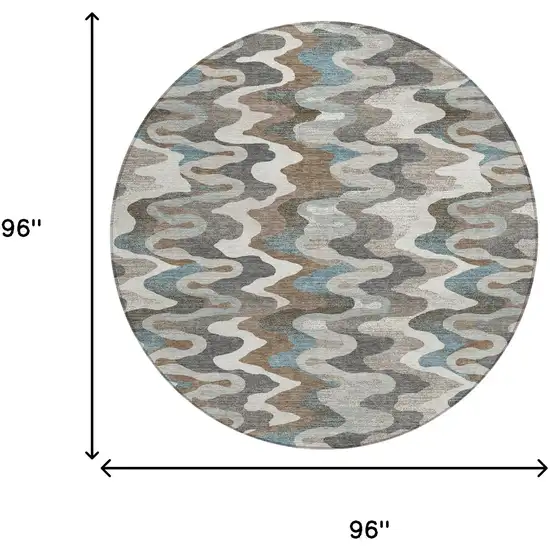 8' Ivory And Beige Round Abstract Washable Indoor Outdoor Area Rug Photo 8