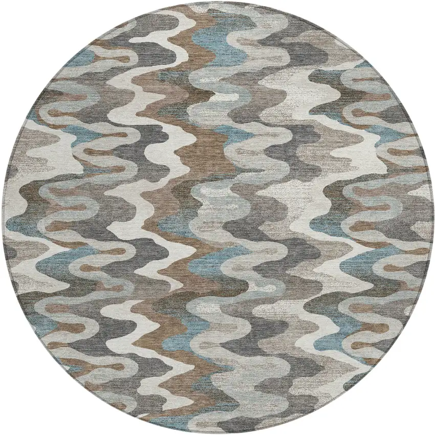 8' Ivory And Beige Round Abstract Washable Indoor Outdoor Area Rug Photo 1