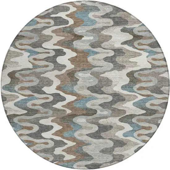 8' Ivory And Beige Round Abstract Washable Indoor Outdoor Area Rug Photo 1